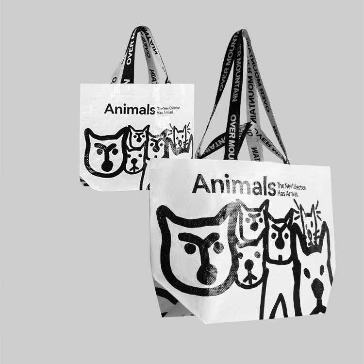 Eco-Friendly Reusable Shopping Bag with Black Illustrations