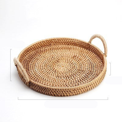 Eco-Friendly Round Woven Tray with Handles - Sustainable Home Decor