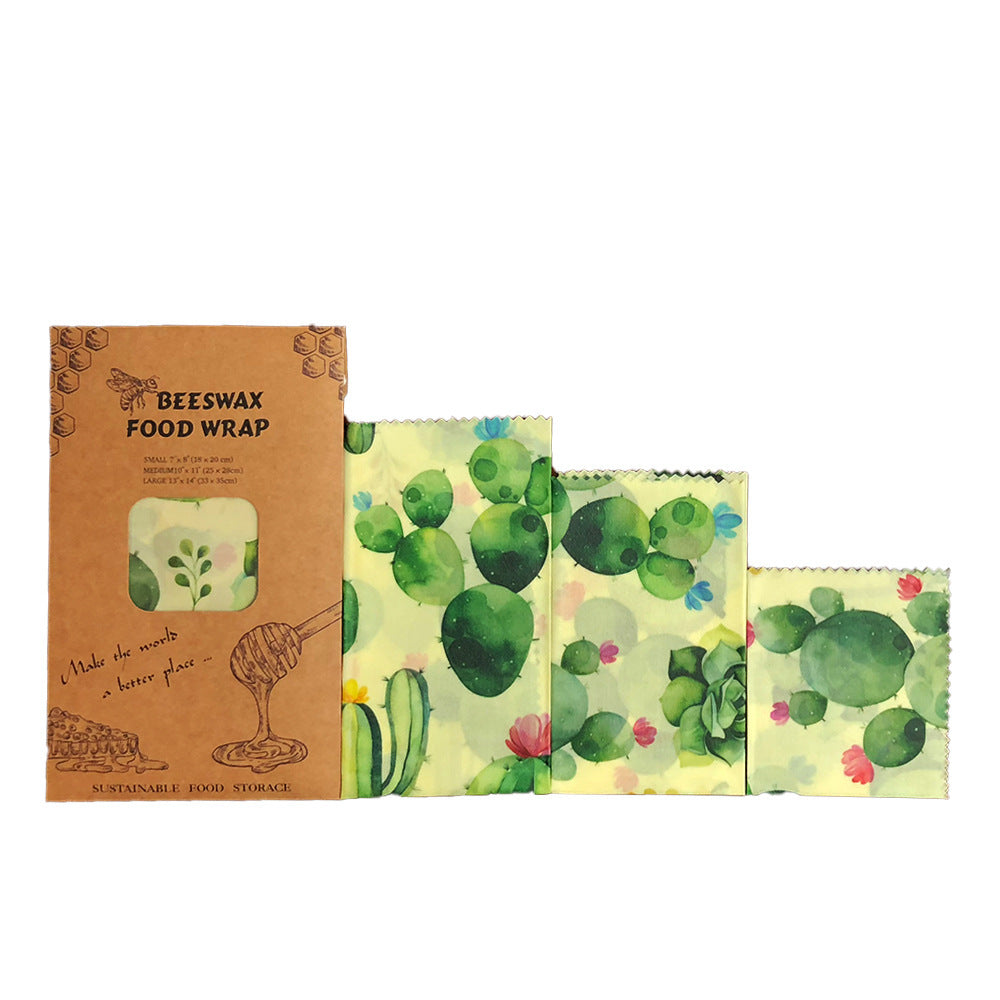 Eco-Friendly Beeswax Food Wraps with Cactus Pattern