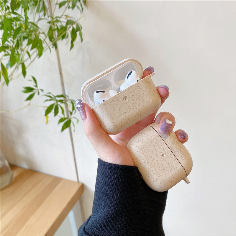 Biodegradable Protective Earbud Case in Beige with Speckled Pattern