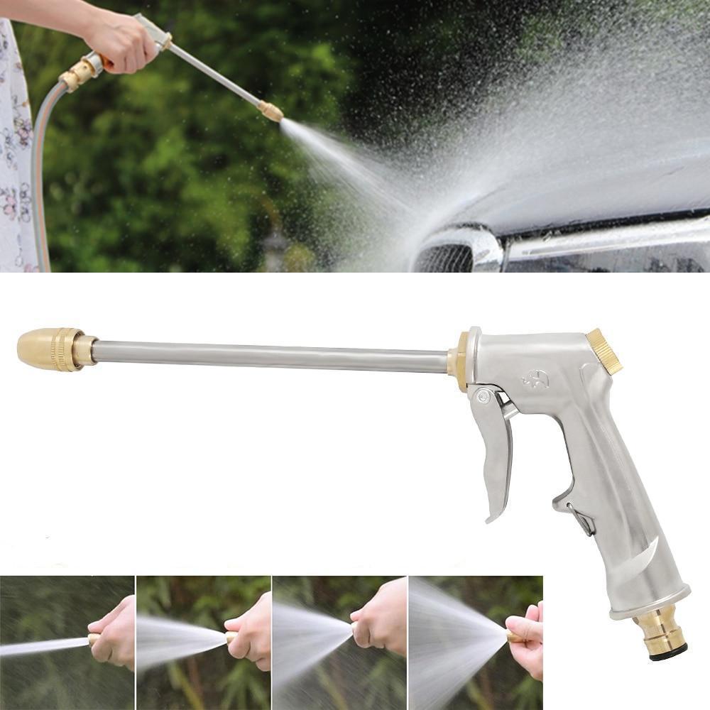 High-pressure water spray nozzle with silver and gold accents