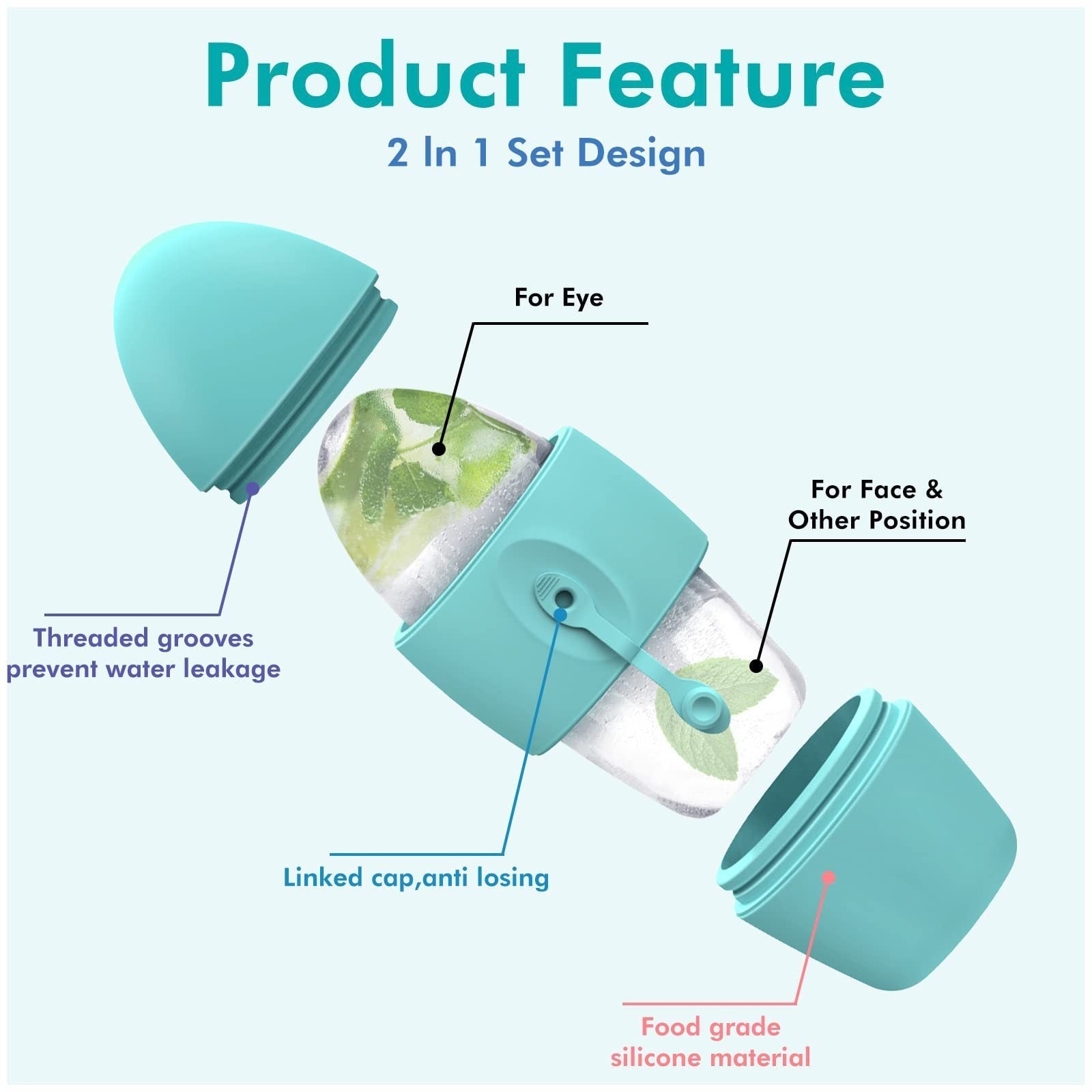 2 in 1 Ice Roller for Face And Eyes - Skin Firming & Cooling Facial Massage Tool - Lush Brush