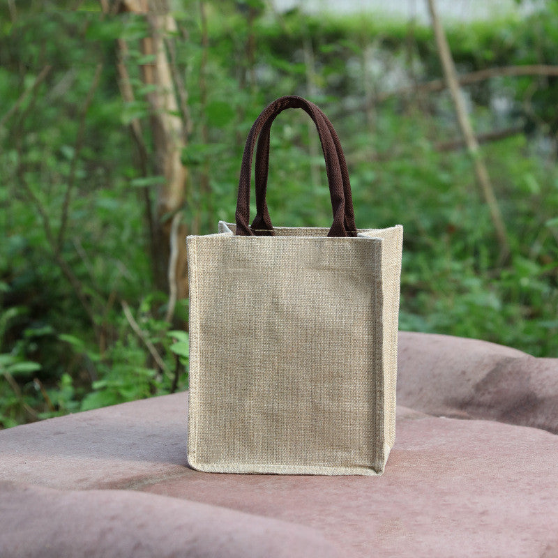 Eco-Friendly Reusable Jute Tote Bag with Dark Brown Handles