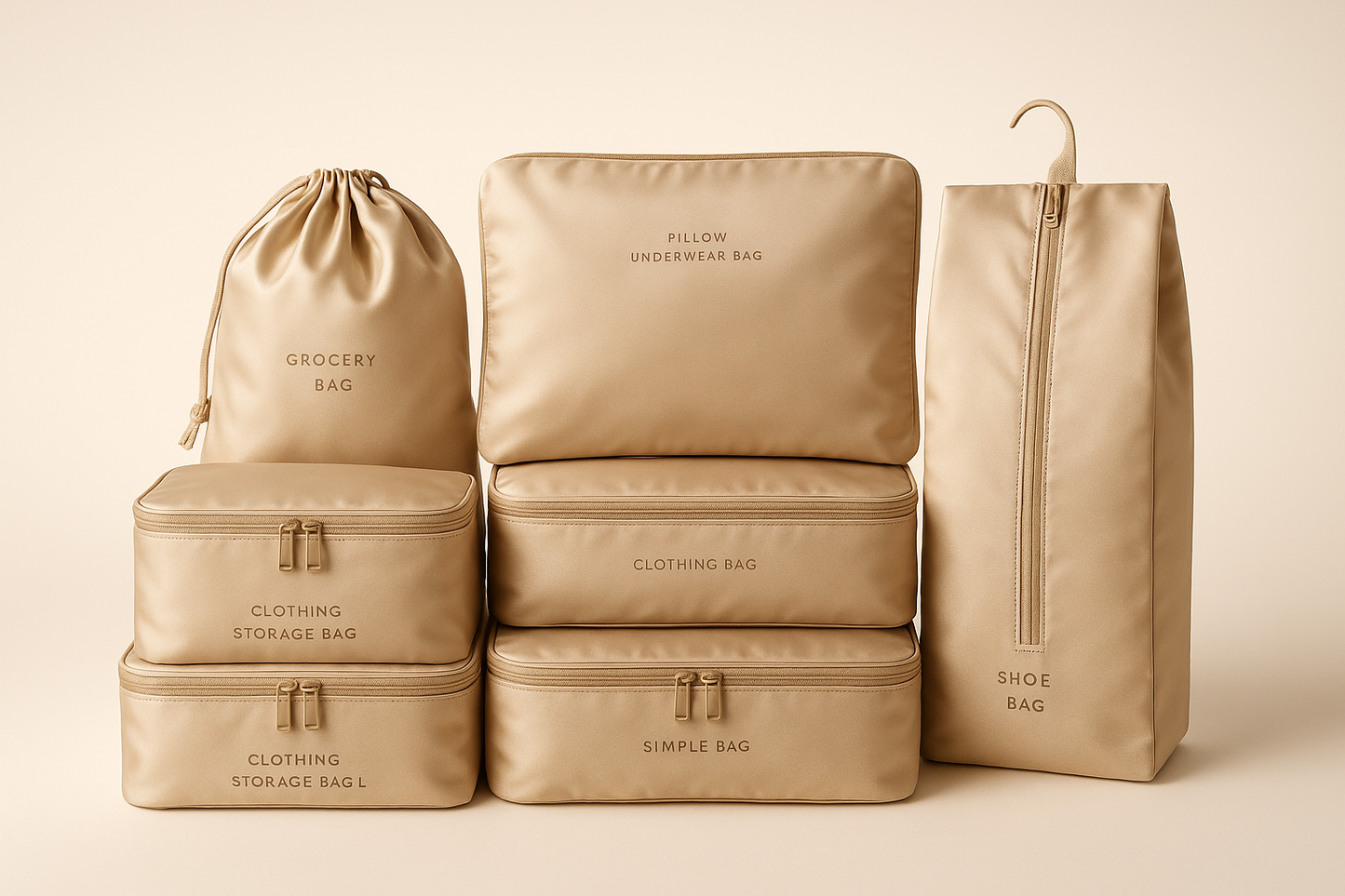 7 Pcs Packing Cubes Travel Organizer Set – Clothes, Shoes & Toiletries Storage Bags