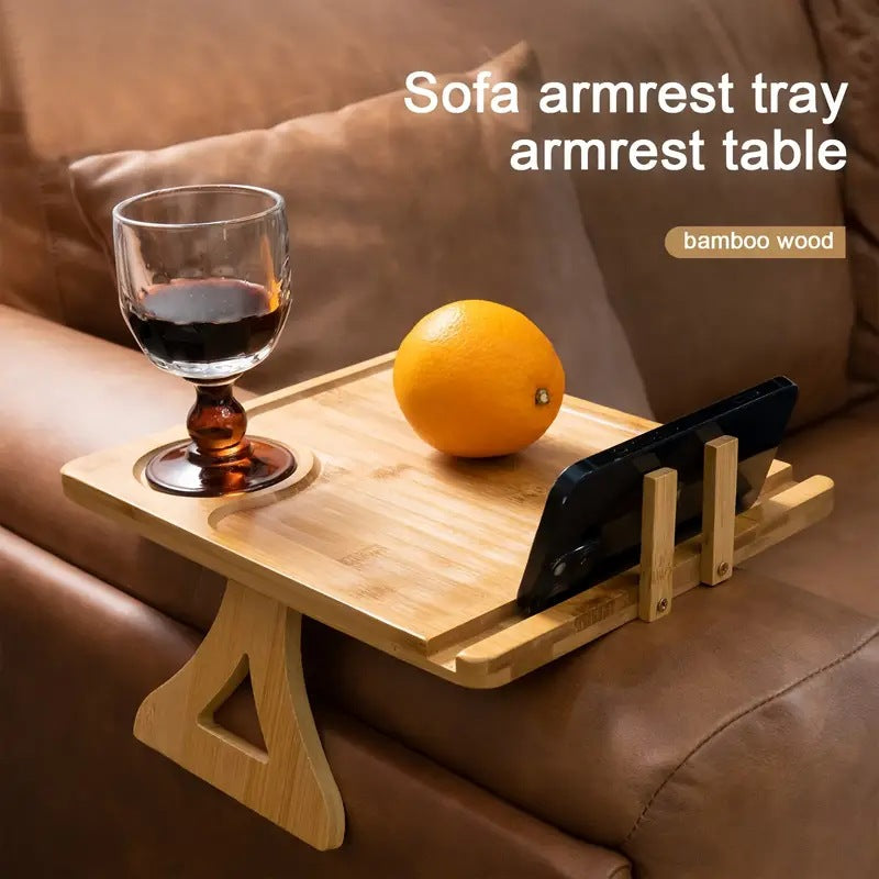 Bamboo Sofa Armrest Tray Table - Eco-Friendly, Durable, Multi-Use