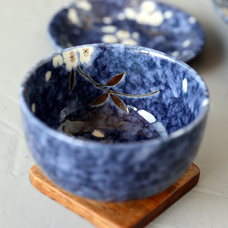 Blue Cherry Blossom Ceramic Bowl for Rice & Porridge