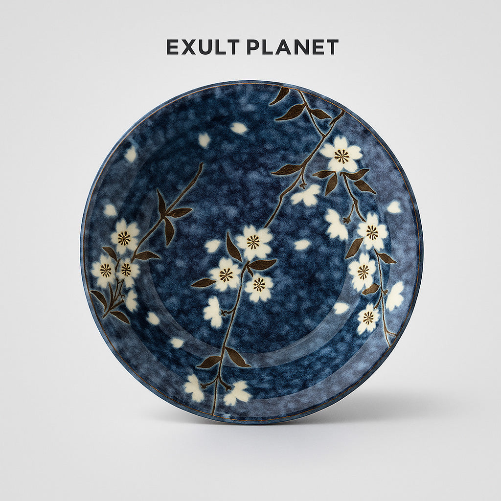 Blue Cherry Blossom Multi-Use Ceramic Bowl for Rice and Porridge