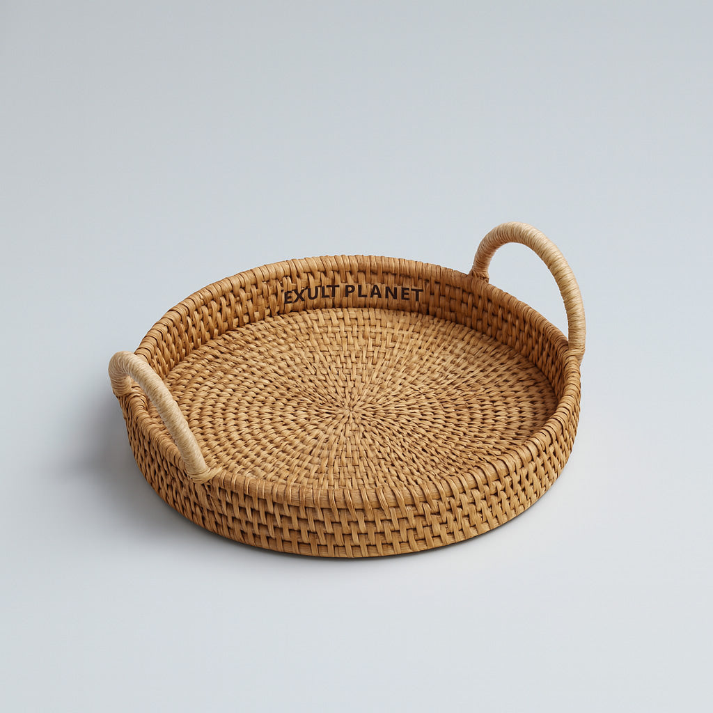 Eco-Friendly Round Woven Tray with Handles - Sustainable Home Decor