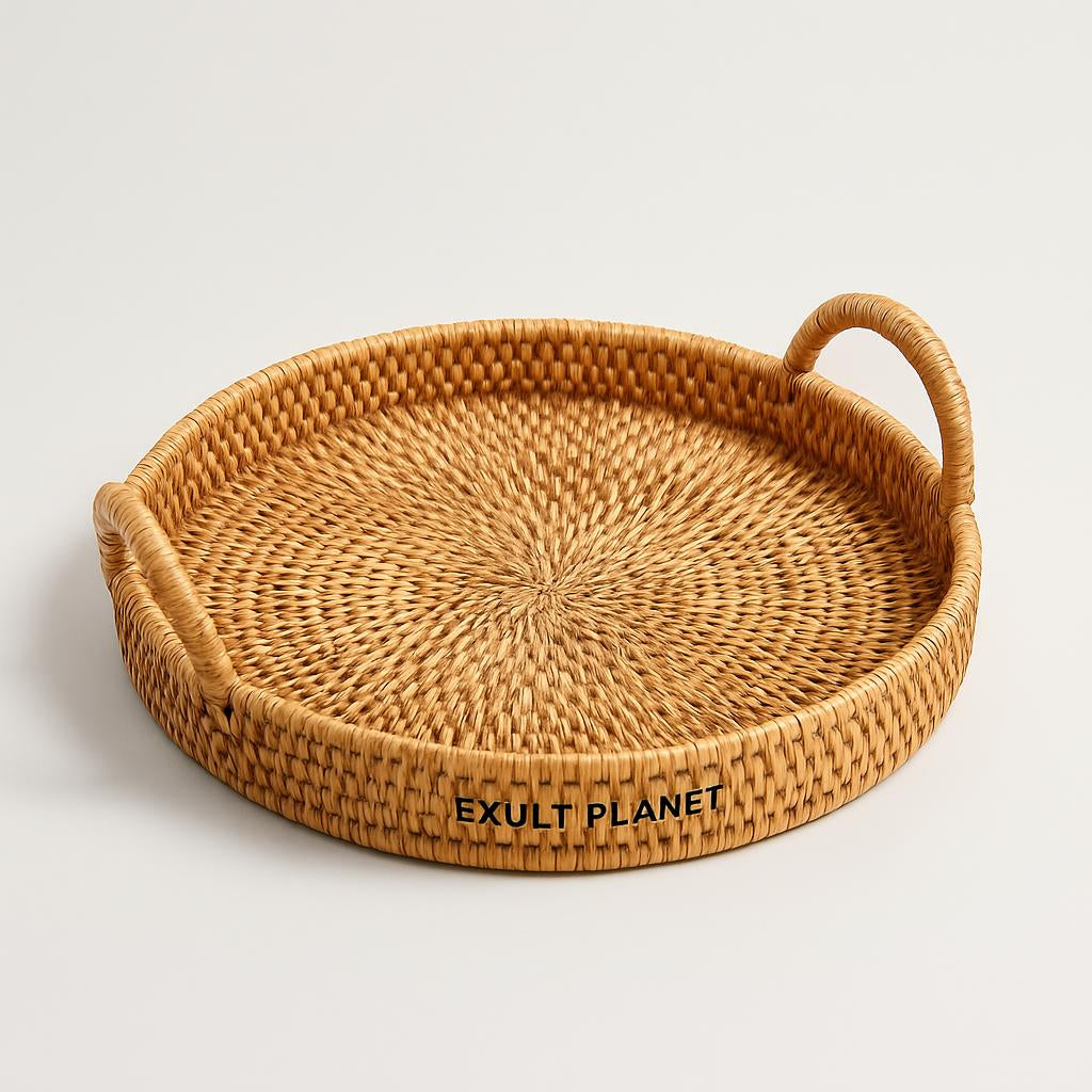 Eco-Friendly Round Woven Tray with Handles - Sustainable Home Decor