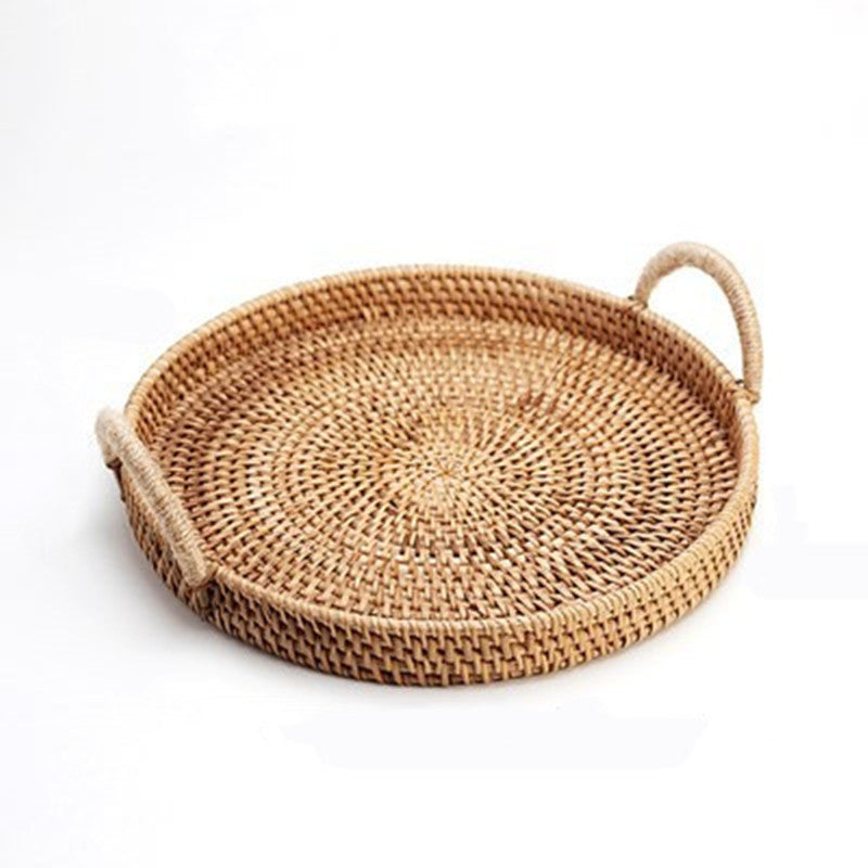 Eco-Friendly Round Woven Tray with Handles