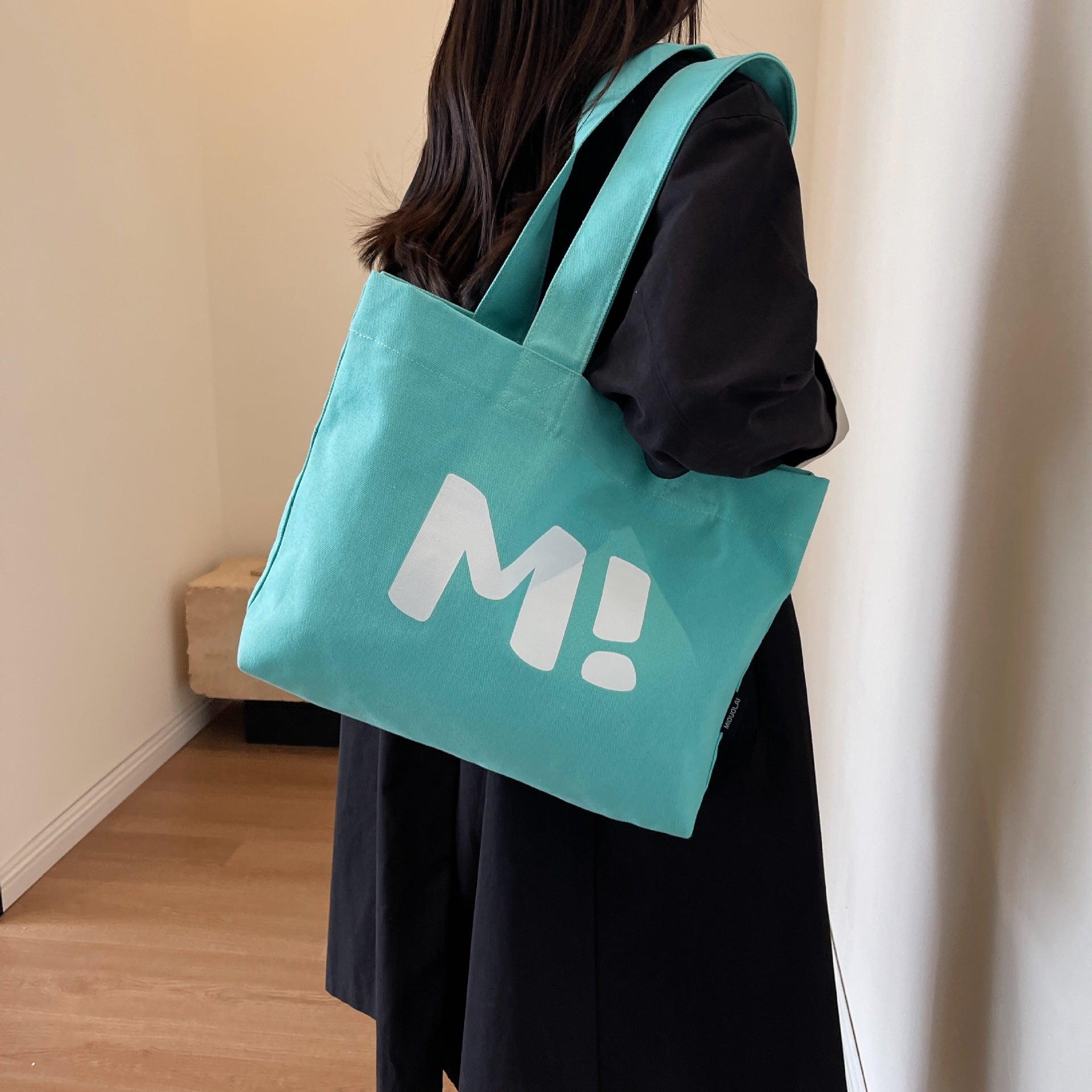 Eco-Friendly Teal Tote Bag with White Lettering