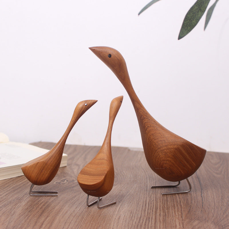 Eco-Friendly Wooden Bird Figurines in Natural Wood Tone