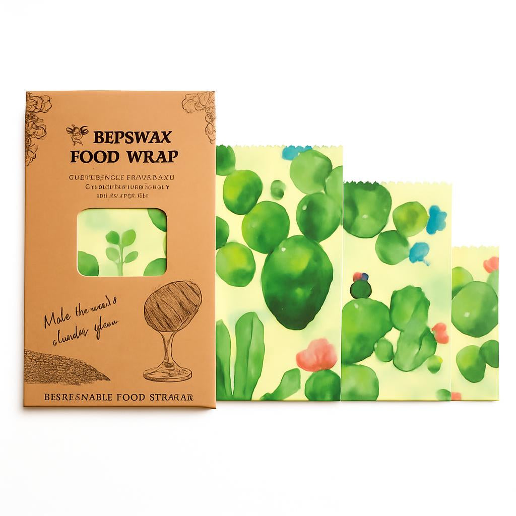 Eco-Friendly Beeswax Food Wraps with Cactus Pattern