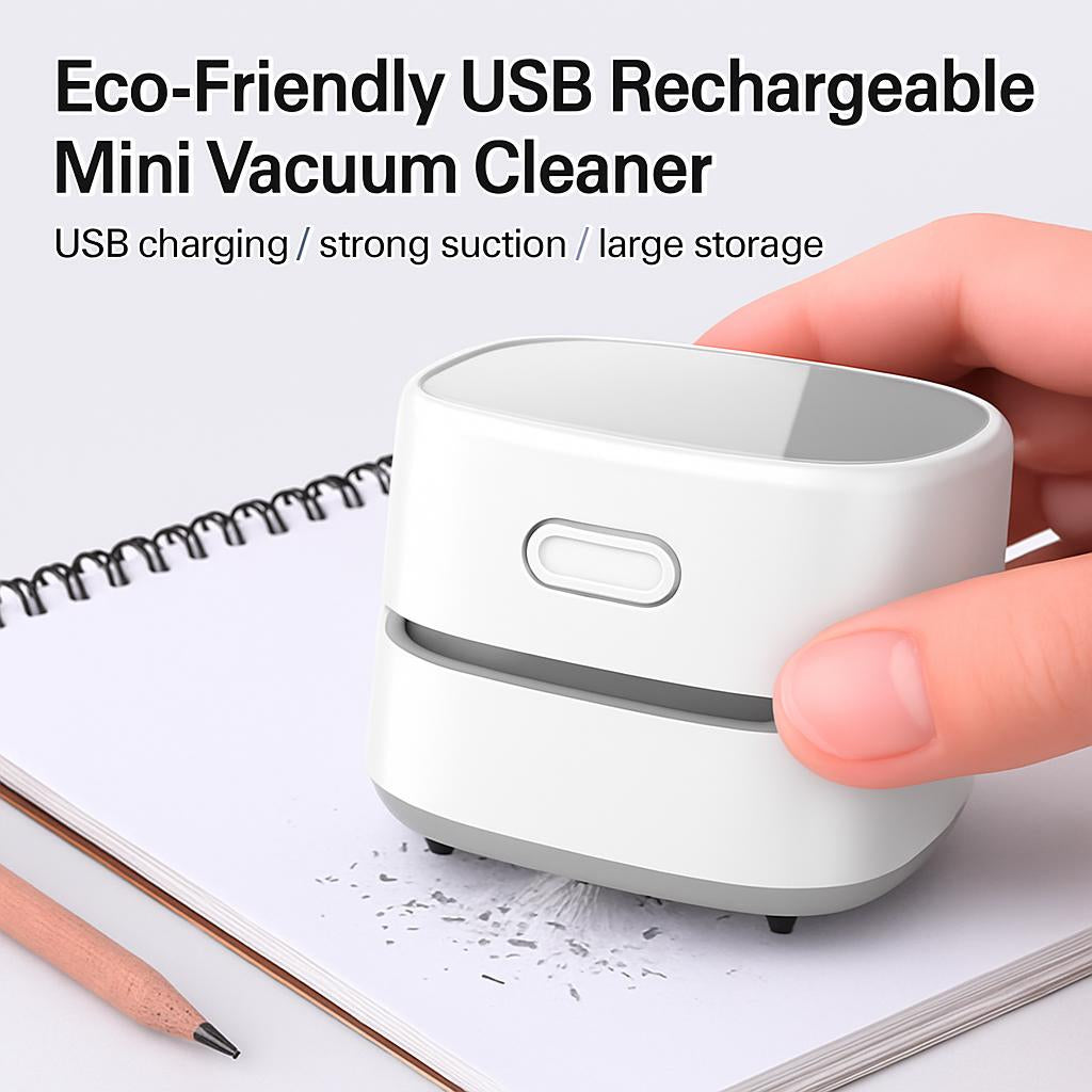 Compact USB Rechargeable Desktop Vacuum Cleaner in Yellow, Blue, and White