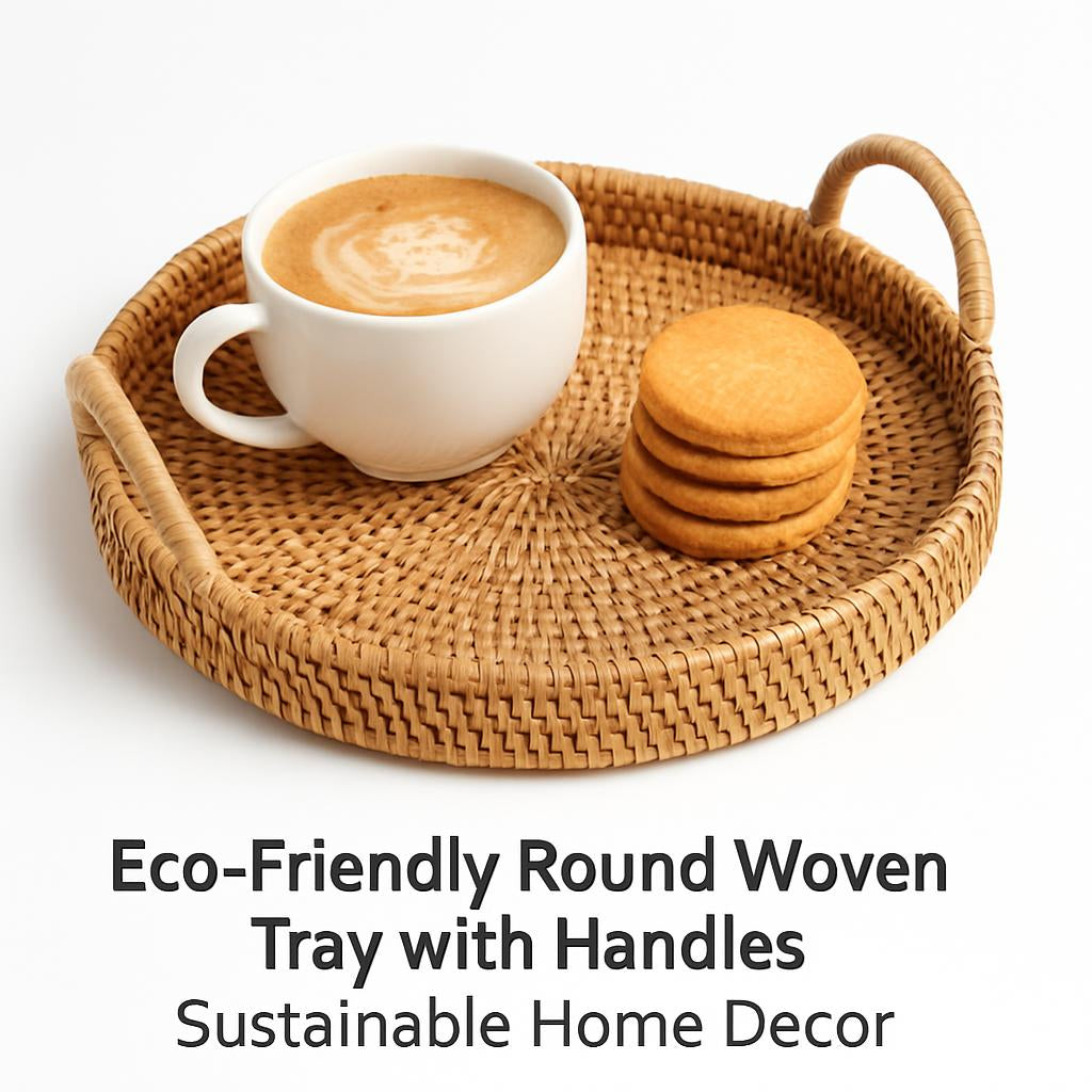 Eco-Friendly Round Woven Tray with Handles