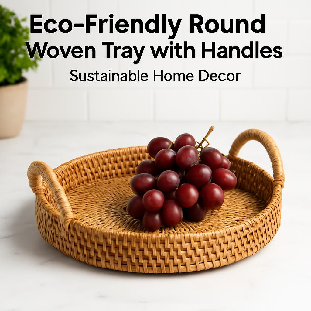 Eco-Friendly Round Woven Tray with Handles - Sustainable Home Decor