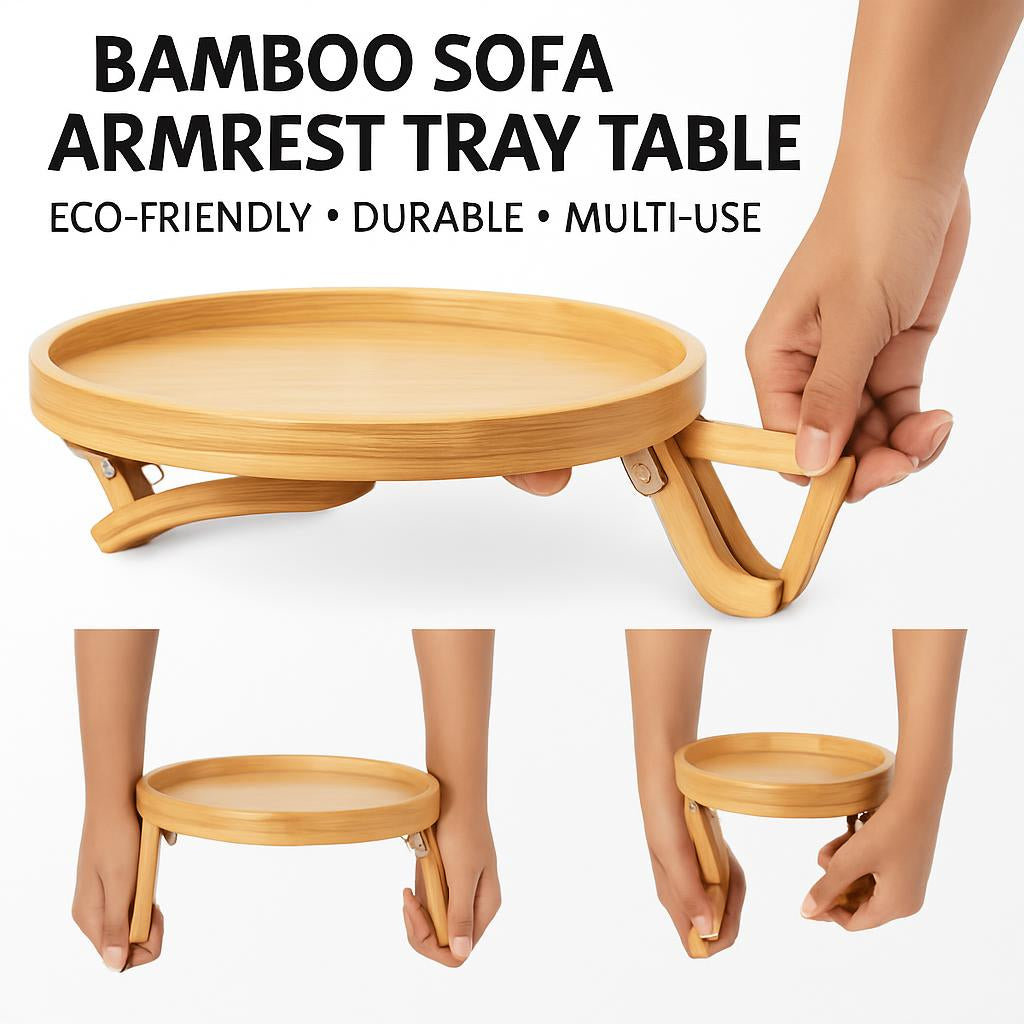 Bamboo Sofa Armrest Tray Table - Eco-Friendly, Durable, Multi-Use