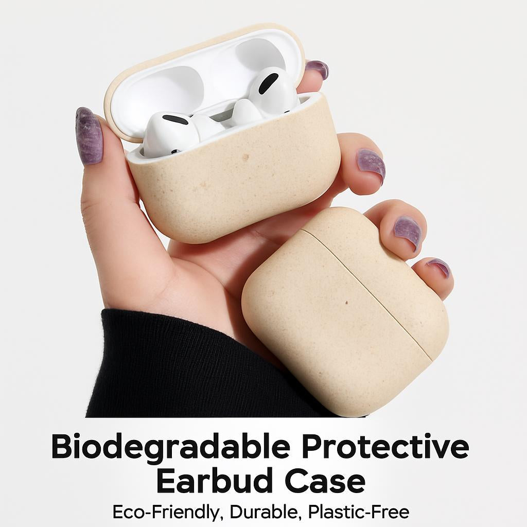 Biodegradable Protective Earbud Case in Beige with Speckled Pattern