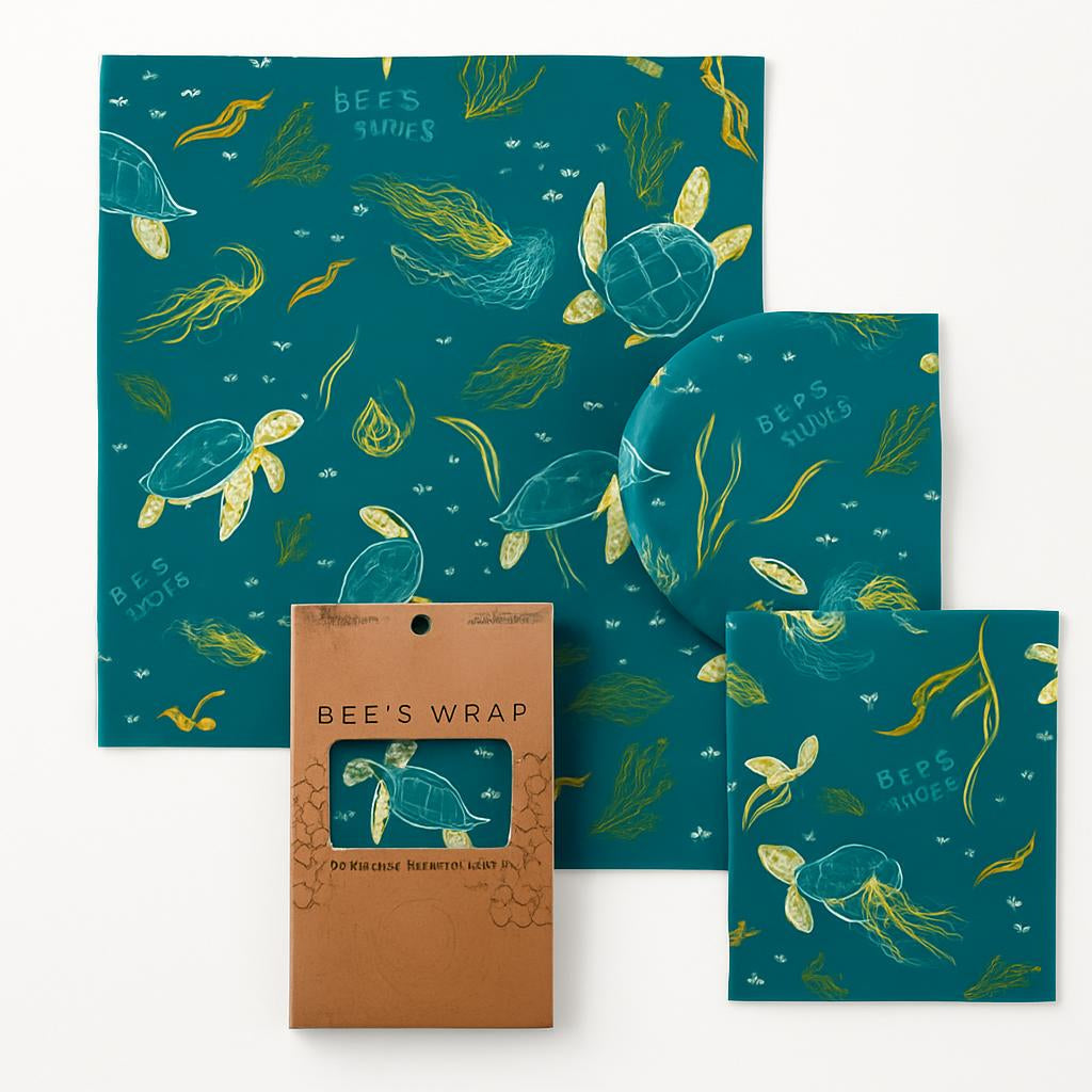 Eco-Friendly Reusable Beeswax Food Wraps - Teal Nature Patterns