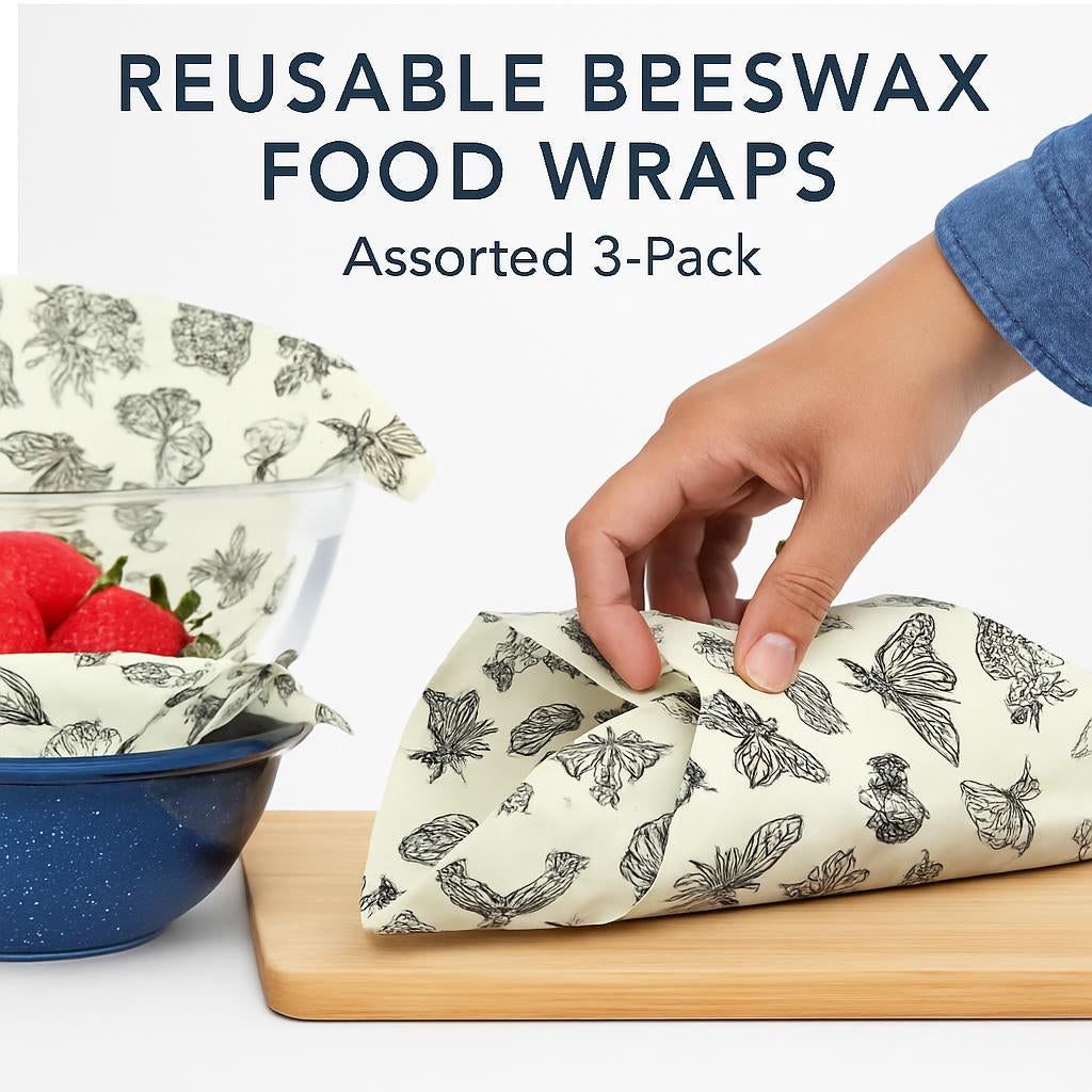 Eco-Friendly Reusable Beeswax Food Wraps - Teal Nature Patterns