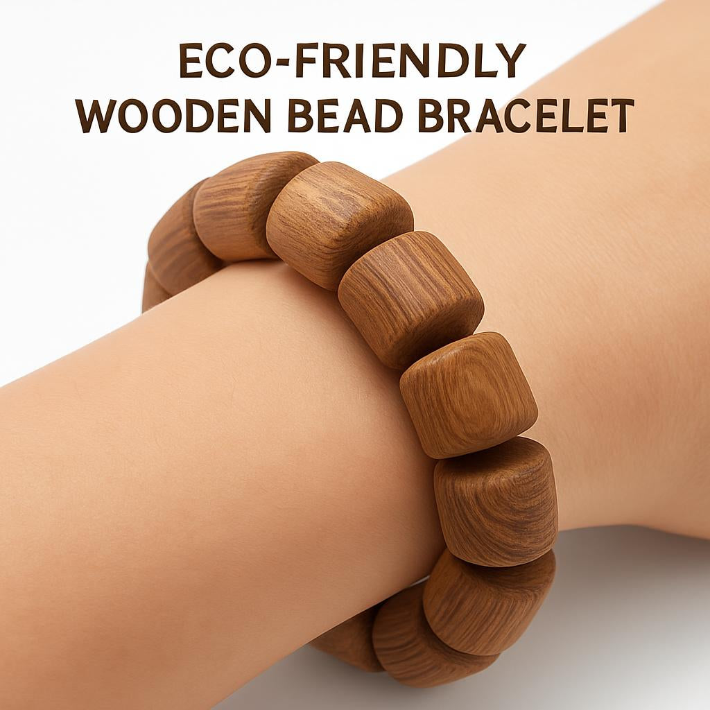 Eco-Friendly Wooden Bead Bracelet in Natural Wood Tones