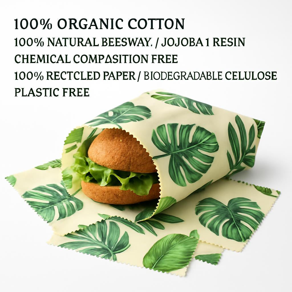 Eco-Friendly Beeswax Food Wraps - Reusable, Biodegradable, Cactus Pattern