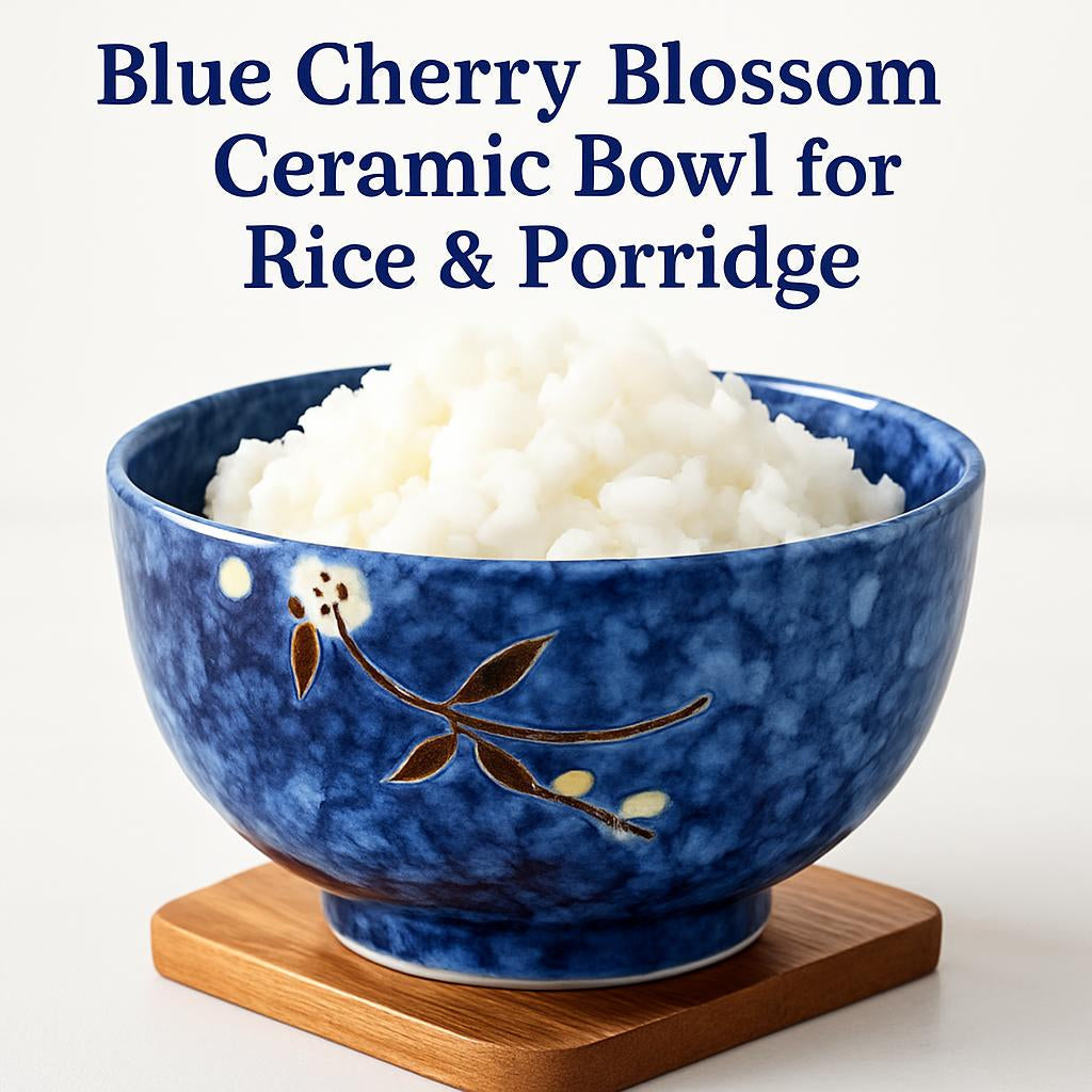 Blue Cherry Blossom Ceramic Bowl for Rice & Porridge