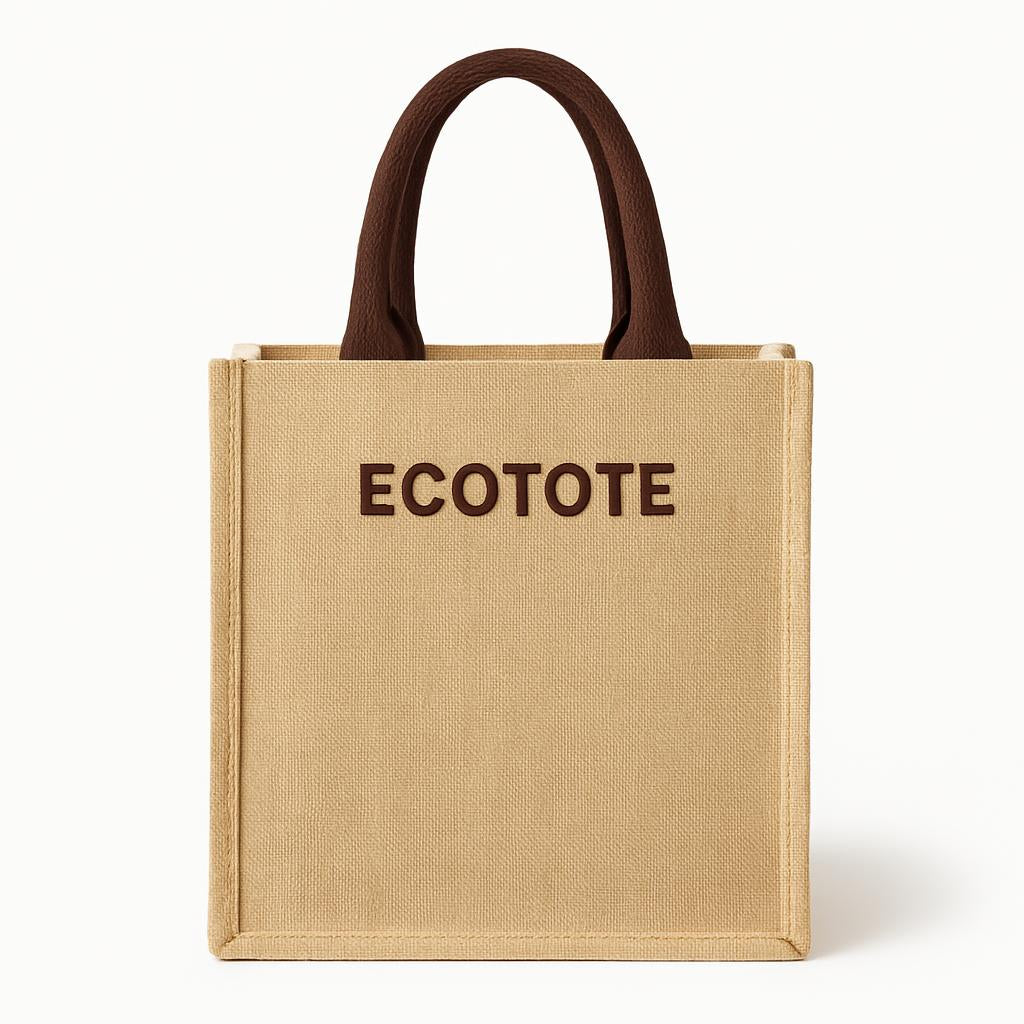 Eco-Friendly Reusable Jute Tote Bag with Dark Brown Handles